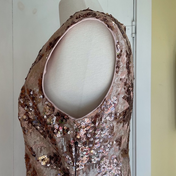 NWT Vince Camuto Sequin Blush Rose Gold Metallic Sheath Dress 14 (fits like 12) - Picture 14 of 16